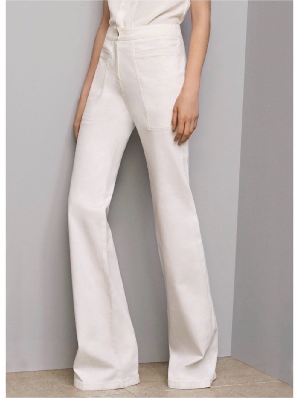 Derek Lam Charlotte High Waist Flare White Jeans sz 10 long / tall inseam
